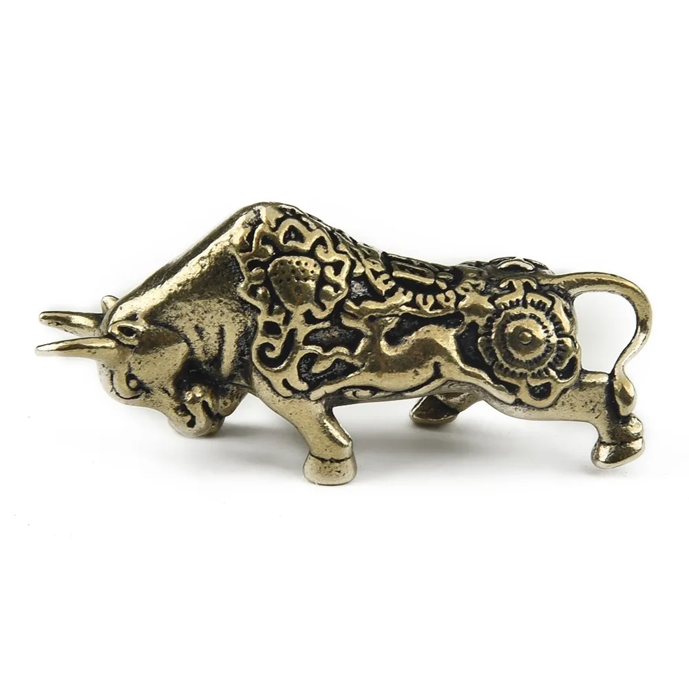 1 Pc Brass Animal Wealth Bull Figurine Pendant Vintage Feng Shui Ornament Metal Animals Statue For Home Desktop Decor DIY