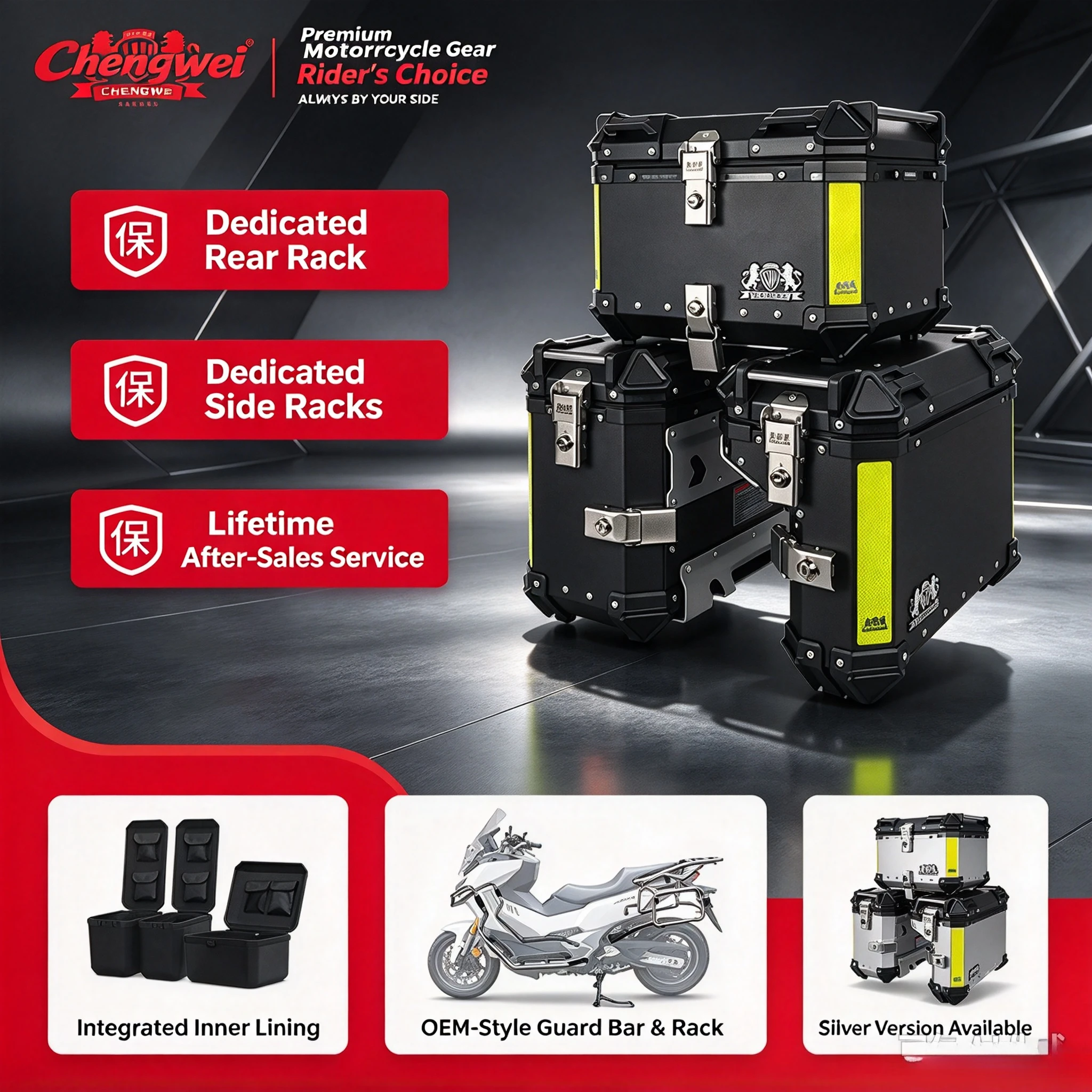 Motorcycle Aluminum Alloy Thress Side Box&Bracket for ADXTG400 Waterproof Quick Release 37L Side Box 45L Tail Box Accessories