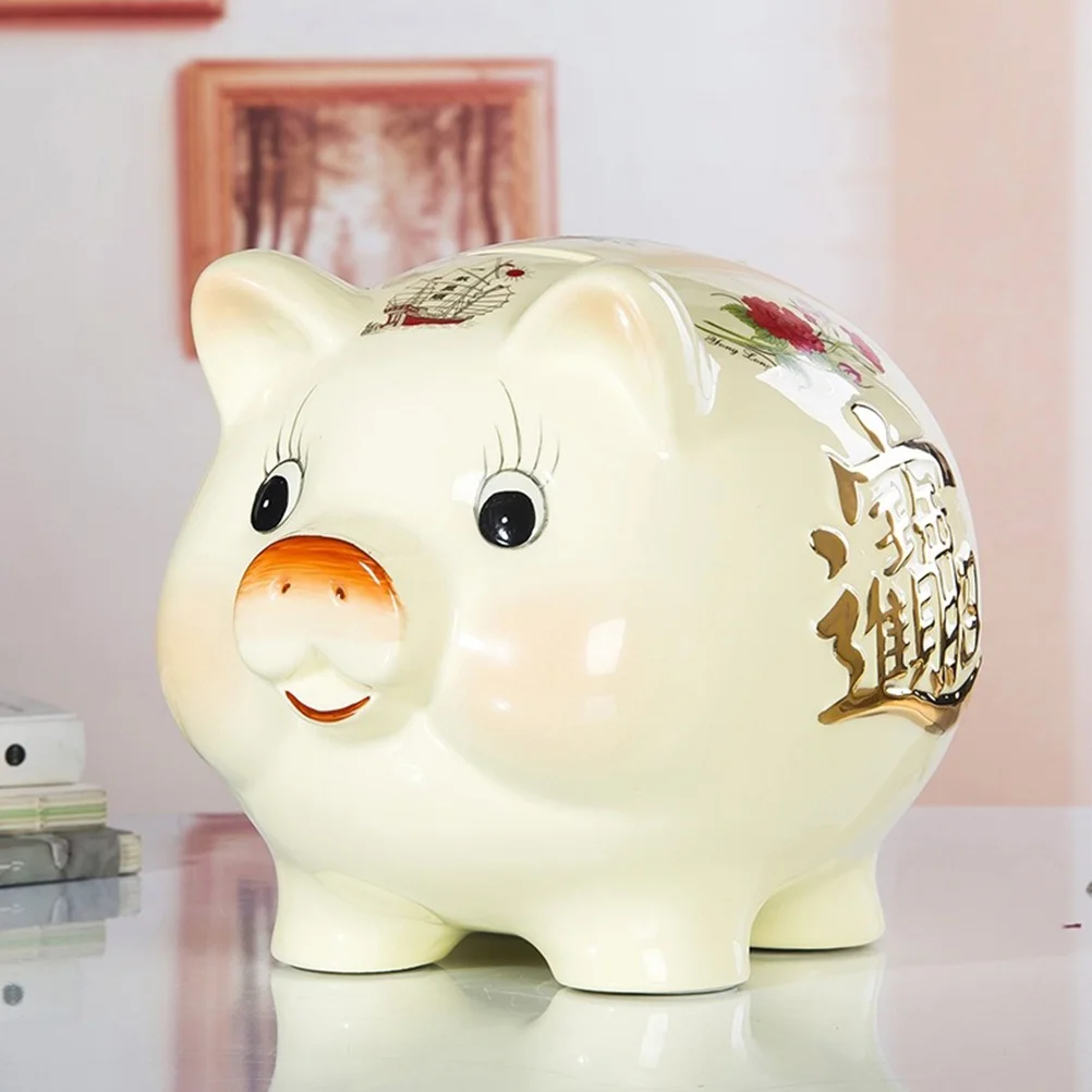 

Adorable Pig Design Coin Jar High Quality Ceramic Construction Ideal Home Ornament Child Savings Training Gift for Friends