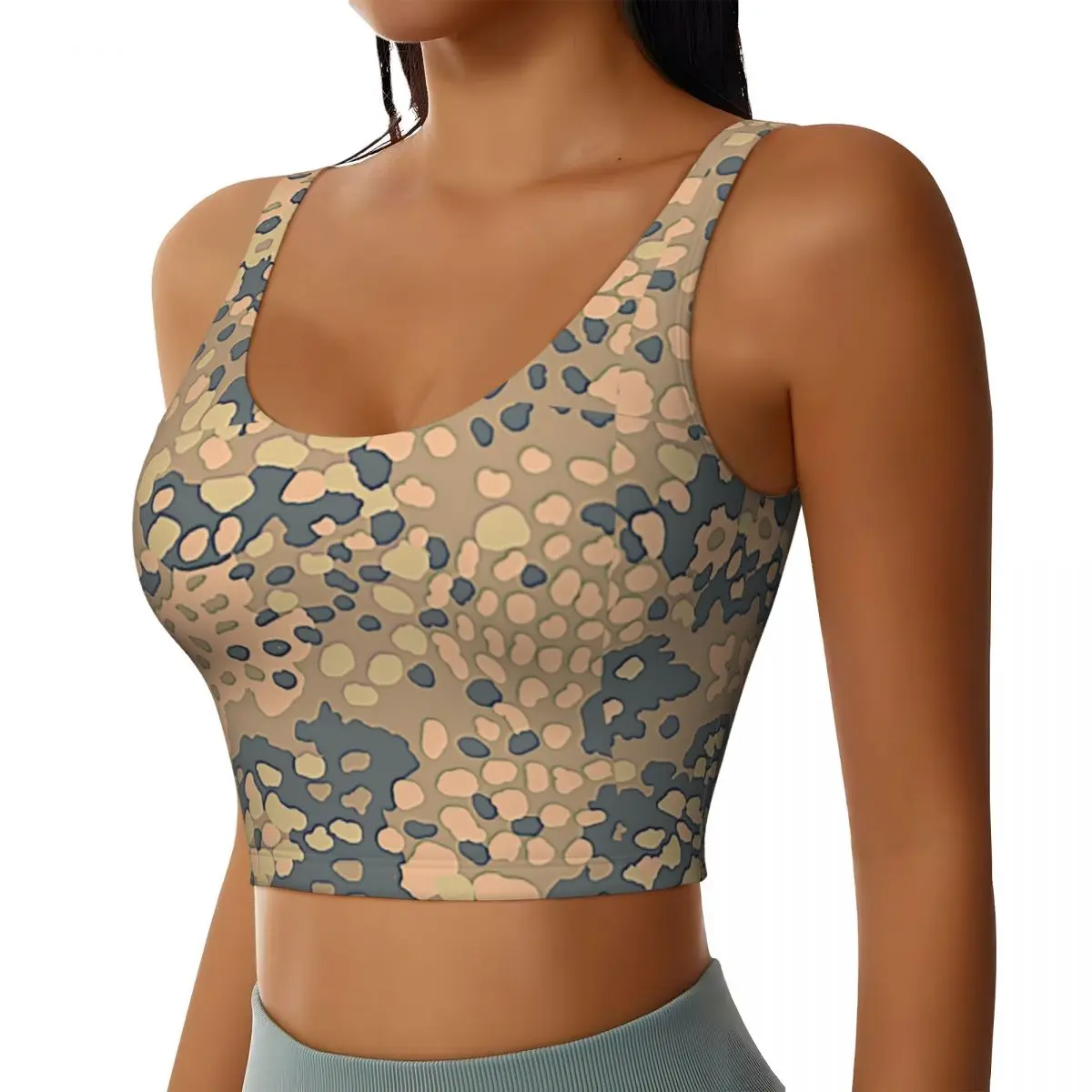 Custom Desert Erbsenmuster Pea Dot German Camouflage Pattern Workout Crop Tank Tops Women Seamless Running Yoga Sports Bras