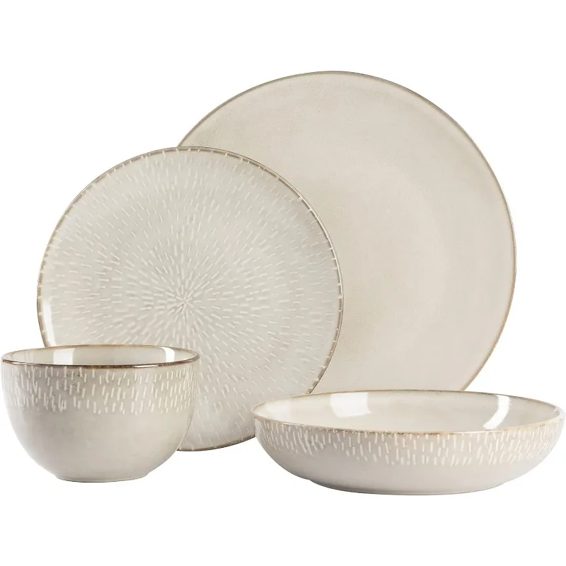 Matisse Double Bowl Dinnerware Set, Service for 4 (16pcs), Taupe