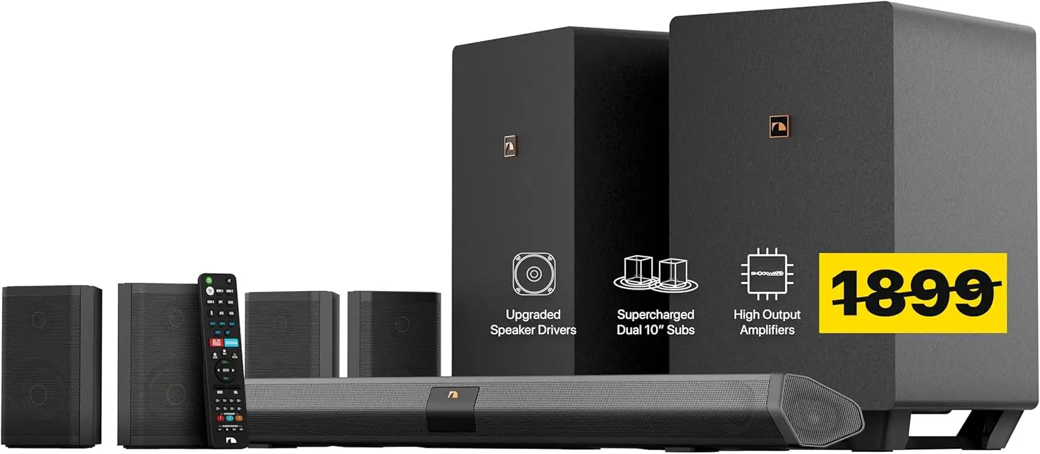 

Саундбар-система Nakamichi Shockwafe Ultra 9.2.4 с сабвуферами Dolby, 4 задними колонками объемного звучания, максимальная мощность 1300 Вт