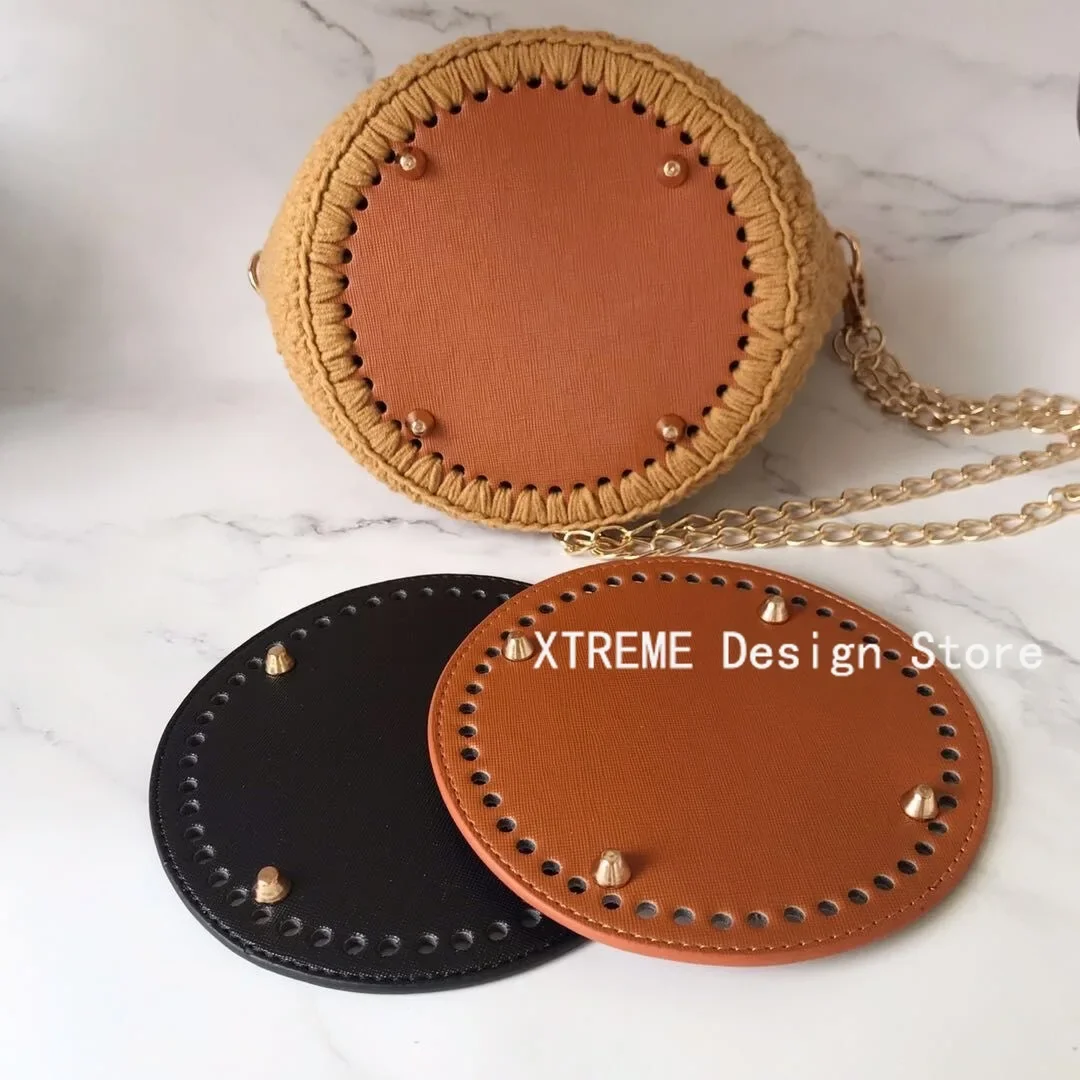 Envío rápido, parte inferior redonda para bolso tejido, accesorios de cuero pu, parte inferior hecha a mano con agujeros, Base inferior para bolsa de ganchillo Diy