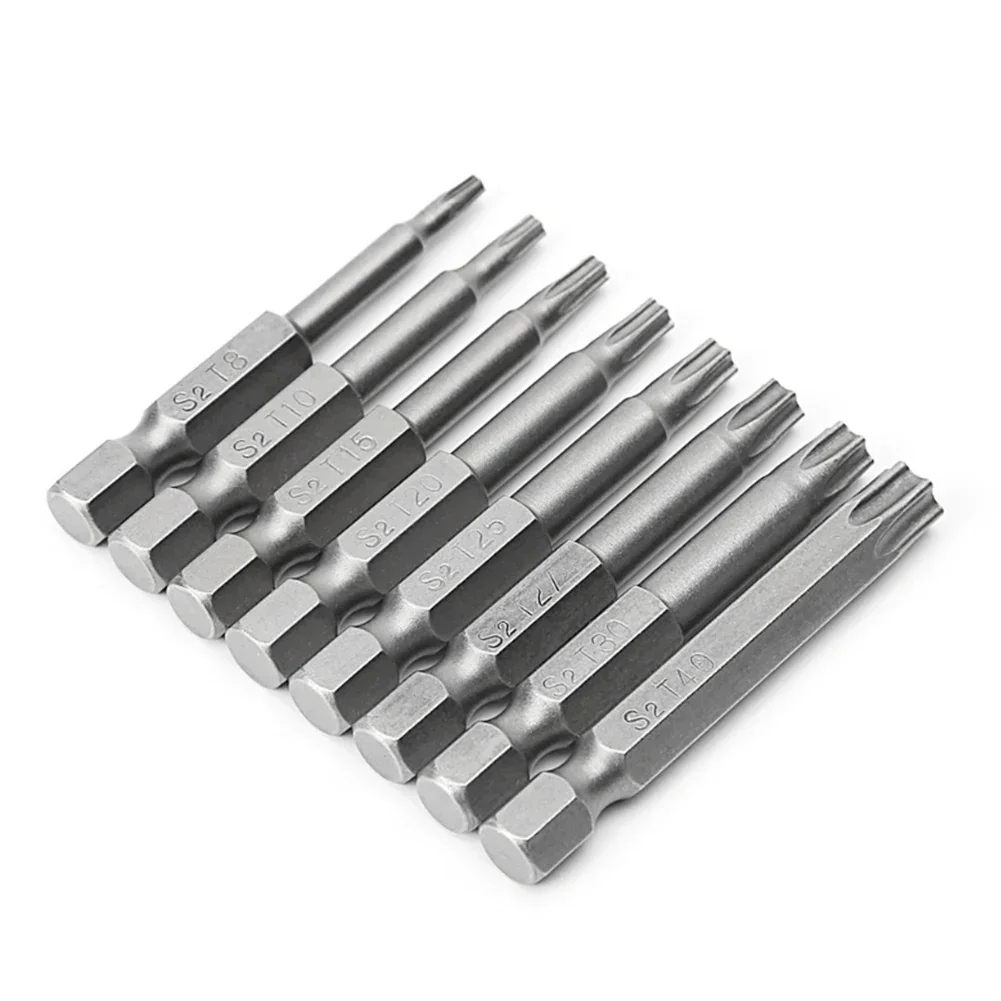 8pcs Alloy Steel 50mm Torx Screw Driver Bits 1/4\