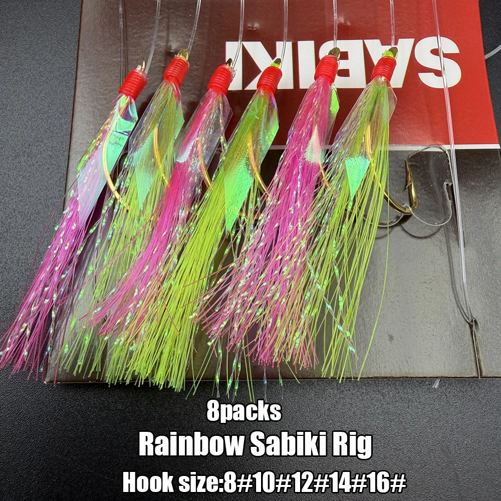8packs Rainbow Sabiki Rig Multi-Color Pre-tied Fishing Rig Ready to Use for Saltwater Freshwater