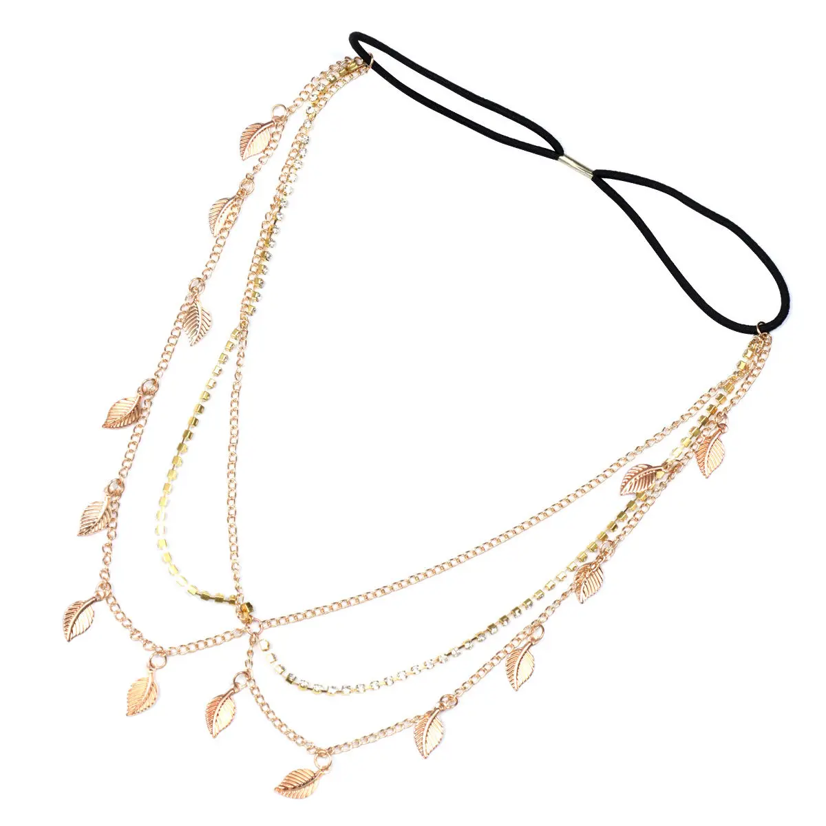 

Цепочка на лоб из сплава с камнями в виде листьев, украшение для головы ручной работы, многослойный головной убор для свадьбы, помолвки, вечеринки