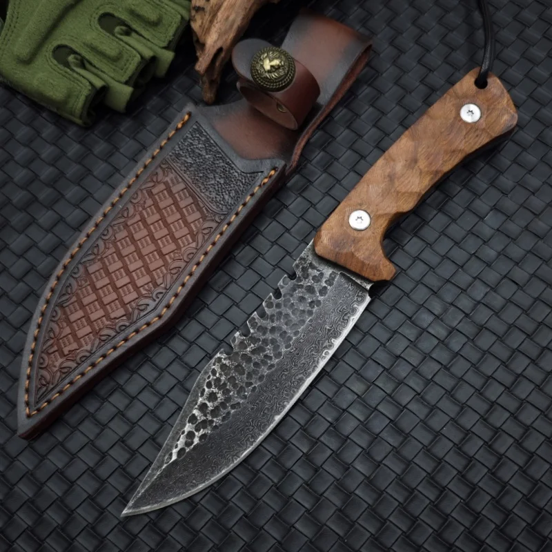 

High Hardness VG10 Damascus Blade Sour Branched Wood Handle Tactical Hunting Knife Outdoor Wilderness Camping EDC Survival Tools