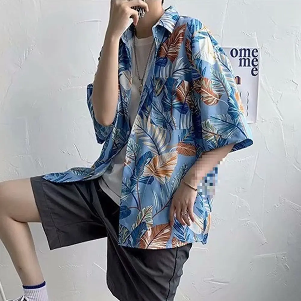 Retro Hawaiian Style T-Shirt Short Sleeve Floral Print Unisex Floral Blouse Colorful Oversized Men's Printing Shirt