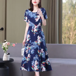 Neue Heiße Mode Sommer Kleider Für Frauen 2023 Vintage Elegante Kurzarm Casual Druck Frauen Kleid Oansatz Frauen Kleidung