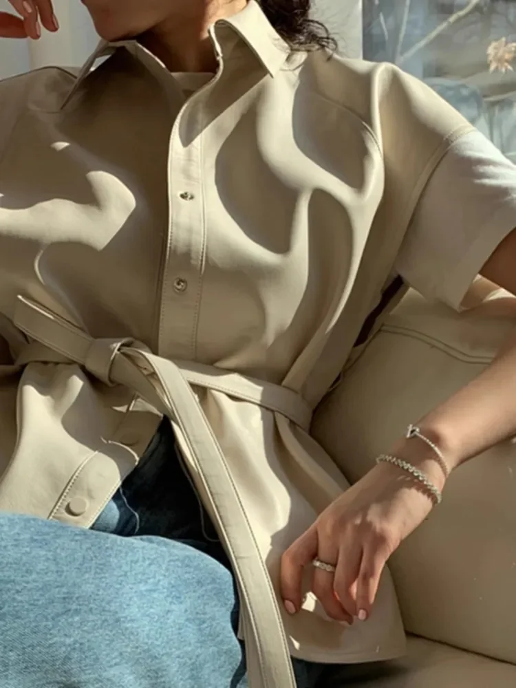 Retro Collar Leather Vest Women'S Autumn And Winter Single Breasted Lace Up Waist Slimming Loose Vest Jacket