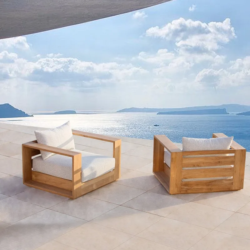Cross-border outdoor teak sofa waterproof and preservative outdoor courtyard sofa garden hotel solid wood sofa teak coffee table