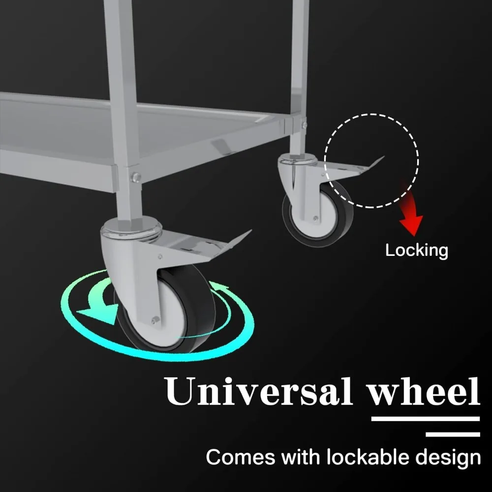 3-stufige Utility Cart Räder Küchen insel Edelstahl wagen Servier wagen lbs Kapazität Catering Lager regal Verriegelung