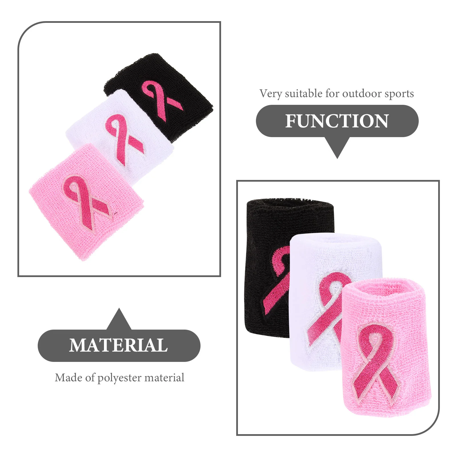 3 Pairs Breast Cancer Awareness Bracelet Pink Ribbon Sports Wrist Bands Running Wristbands Football Youth Bracer Coaches Play