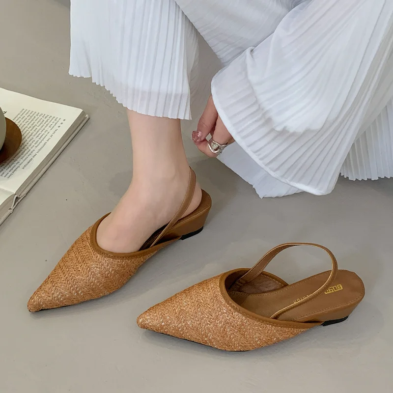 Pointed Toe Women's Sandals Wedges Elegant Woman Heels Shoes 2026 New Summer Slingback Slippers Dress Luxury Party Mujer Zapatos