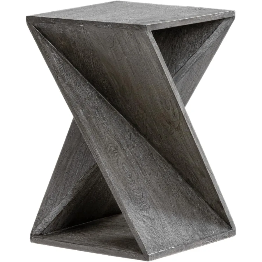 Modern Hand Made OneofaKind Carved Mango Wood End Table Perfect for Farmhouse Living Room or Bedroom Contemporary Architectural