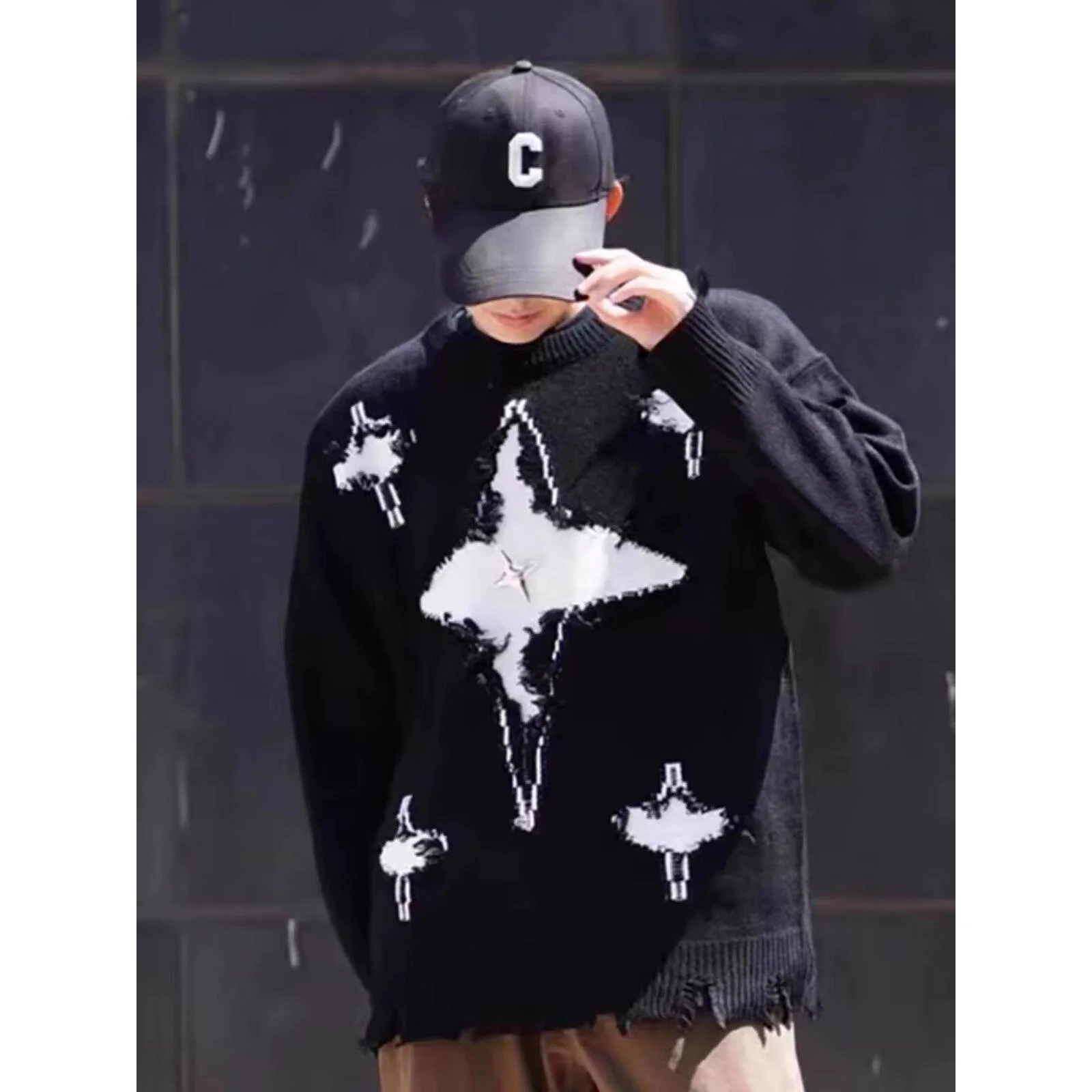 

Повседневный круглый вязаный свитер, мужской слиовый базовый слой, американский ленивый сле, осенне-зимний модный свитер для отдыха