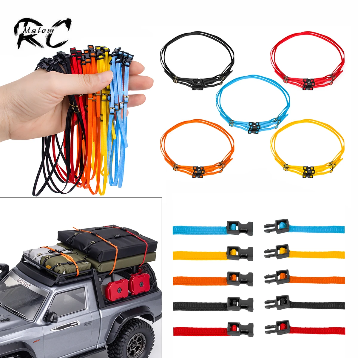Nylon Tie Down Ropes with Buckles  for 1/10 1/18 1/24 RC Crawler TRX4M SCX24 Roof Rack