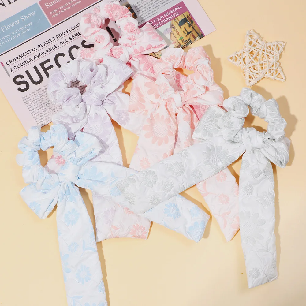 

Girls Floral Scrunchies Big Bows Ponytail Holder Cotton Children Hair Accessories Elastic Scrunchy Fashion Hair Rubber Bands