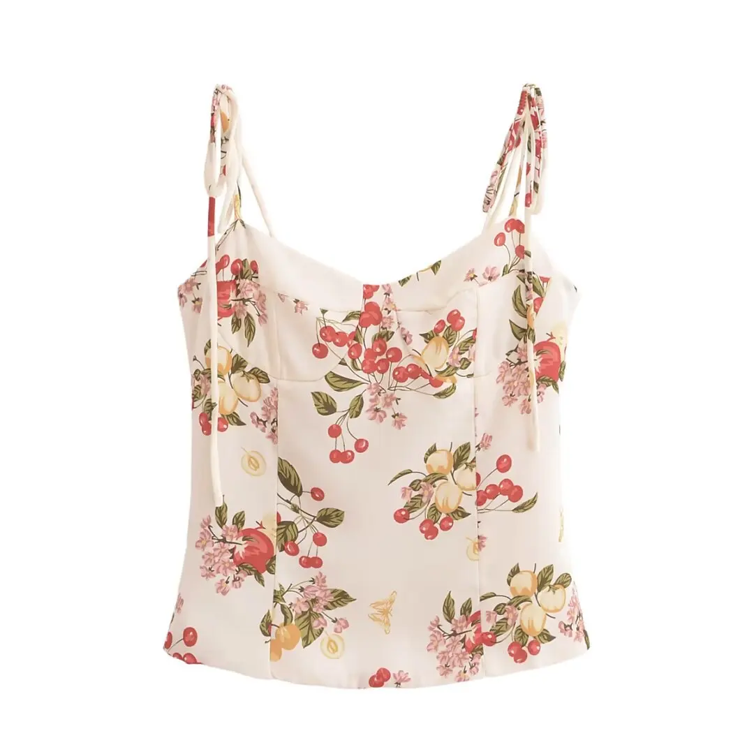 2024 Europe and America Wind Spring Women's New Floral Print Slim Small Suspender Top