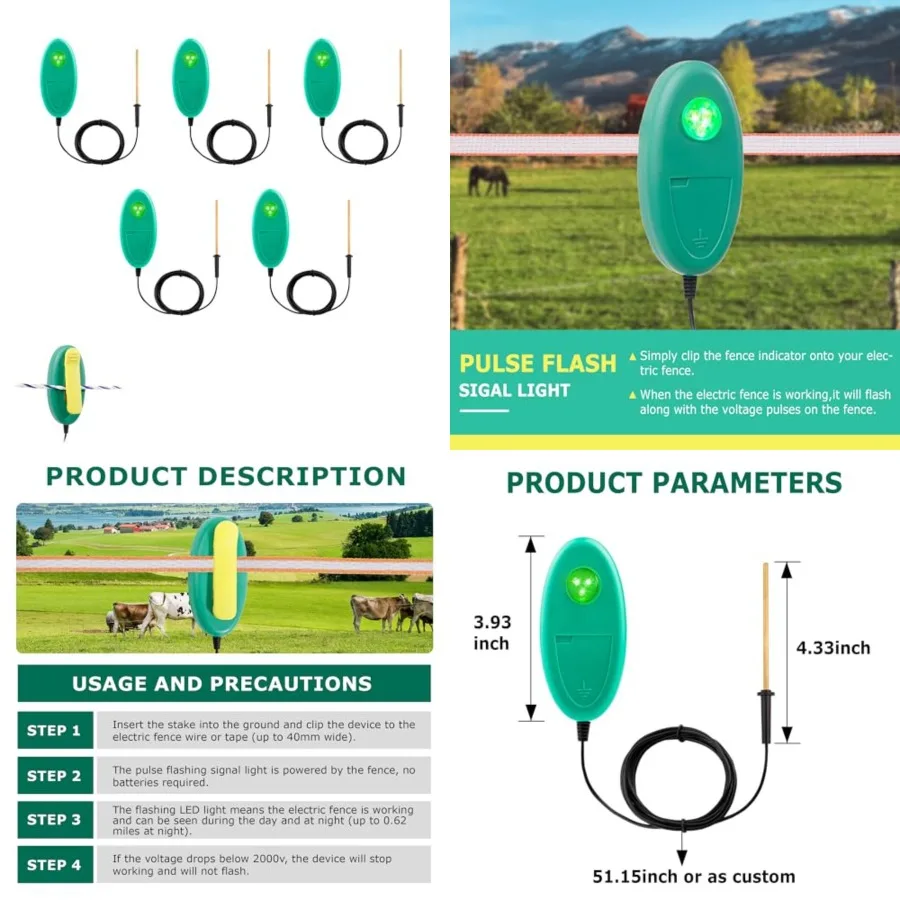 

Detects Electric Fence Energizer Pulse Flash Signal LED Light Tester Indicator for pulsed energizers Alert Device That Clips to