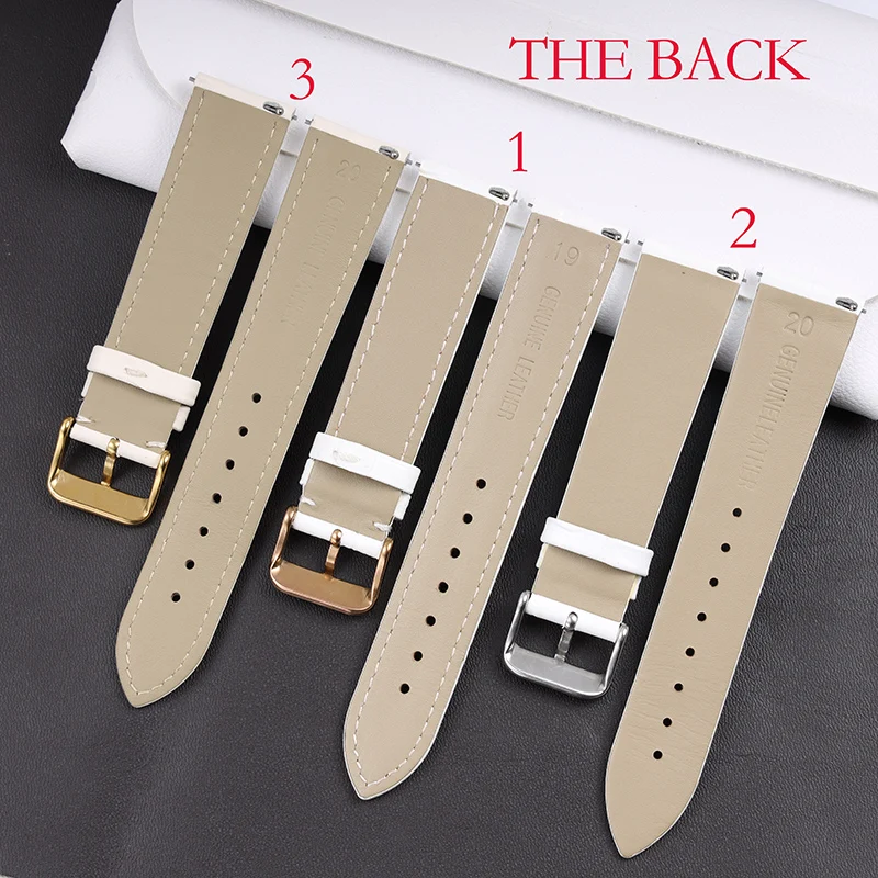 For Tissot Cartier DW White Strap 12mm 14mm 16mm 17mm 18mm 20mm Rose Gold metal Watch buckle Genuine Leather Women Watchband