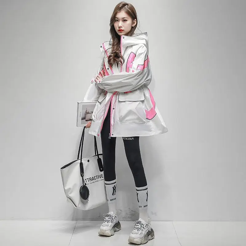 Mid-length Workwear Trench Coat Women Spring Autumn Featuring Fashion Casual Color-blocking Windbreaker Cinches Waist Slimming