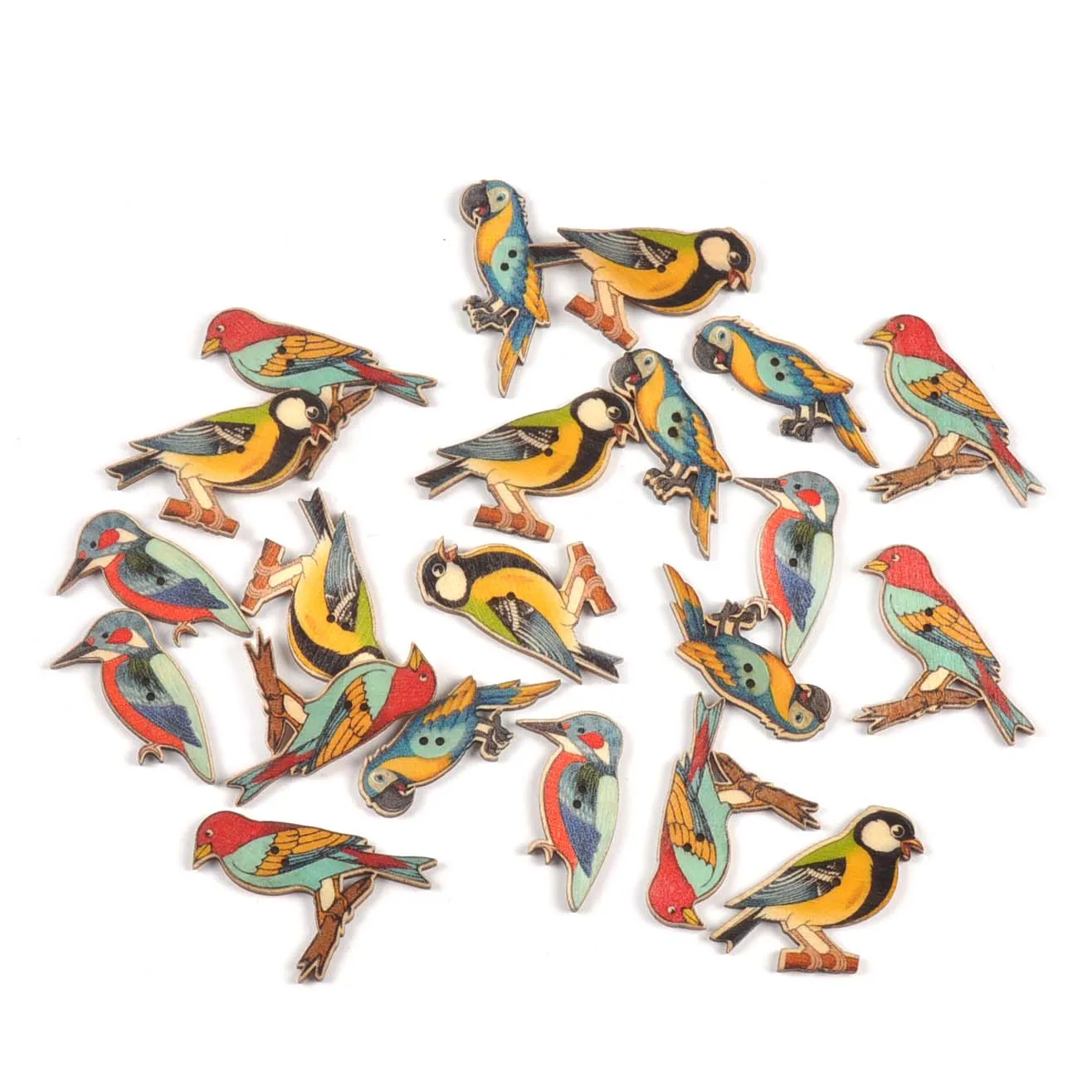 25Pcs 20-40mm Mixed Bird Pattern Painted Wooden Decorative Button DIY Scrapbook Crafts Home Sewing Accessories Handmade Supplies