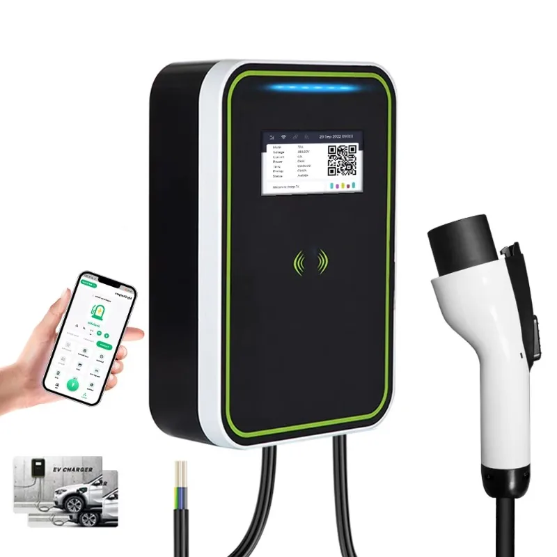 16A 32A Home EVSE Wallbox 22kW EV Charger Type 2 GB Interface with 4.3 Inch LCD Display IP55 Protection OCPP 1.6 Protocol New