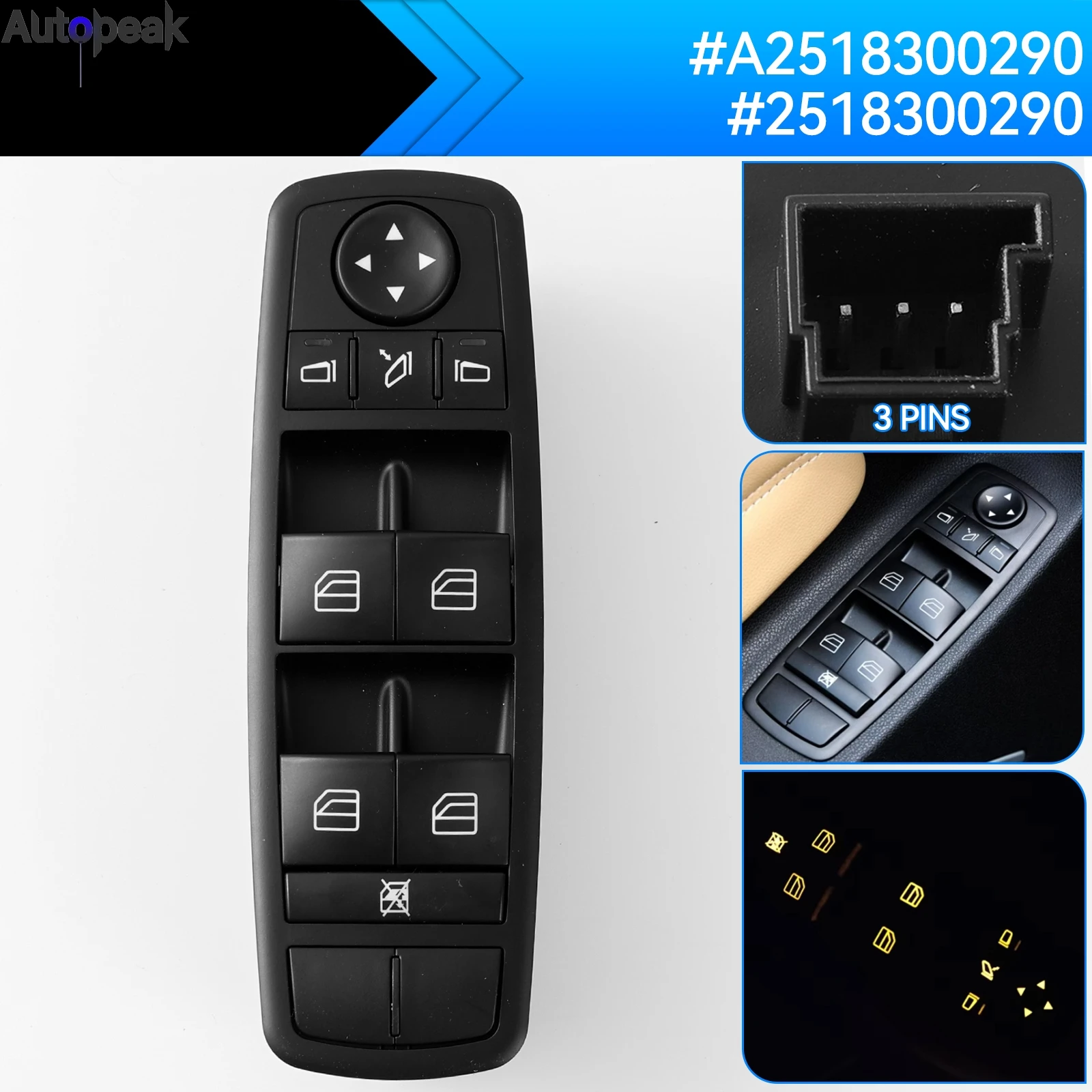 2518300290 A2518300290 Master Driver Left For Mercedes W164 GL320 GL350 GL450 ML320 ML350 ML450 ML500 R320 Power Window Switch