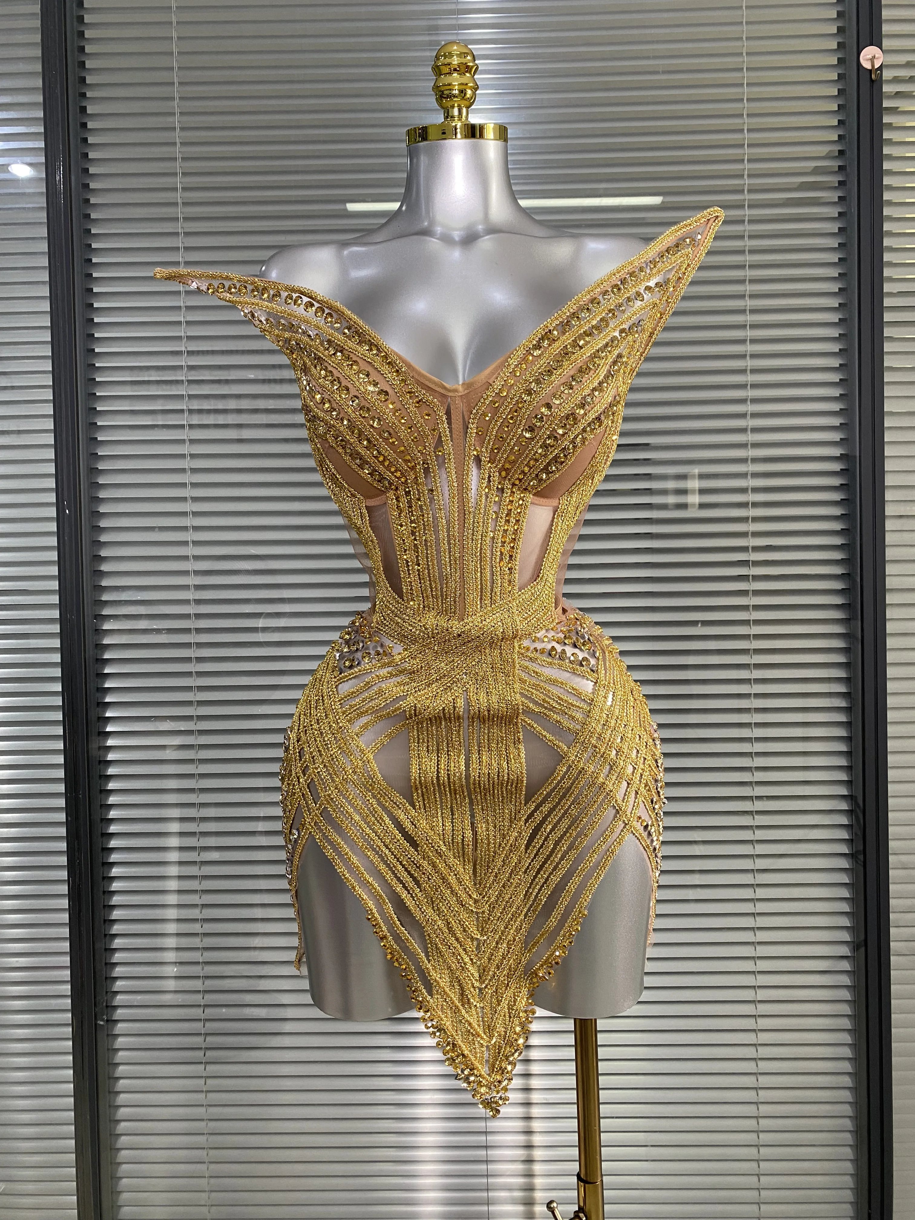 Women Sexy Two Pieces Set Gold Fancy Night Club Skirt Suits Singer Dancer Stage Performance Costume Outfits
