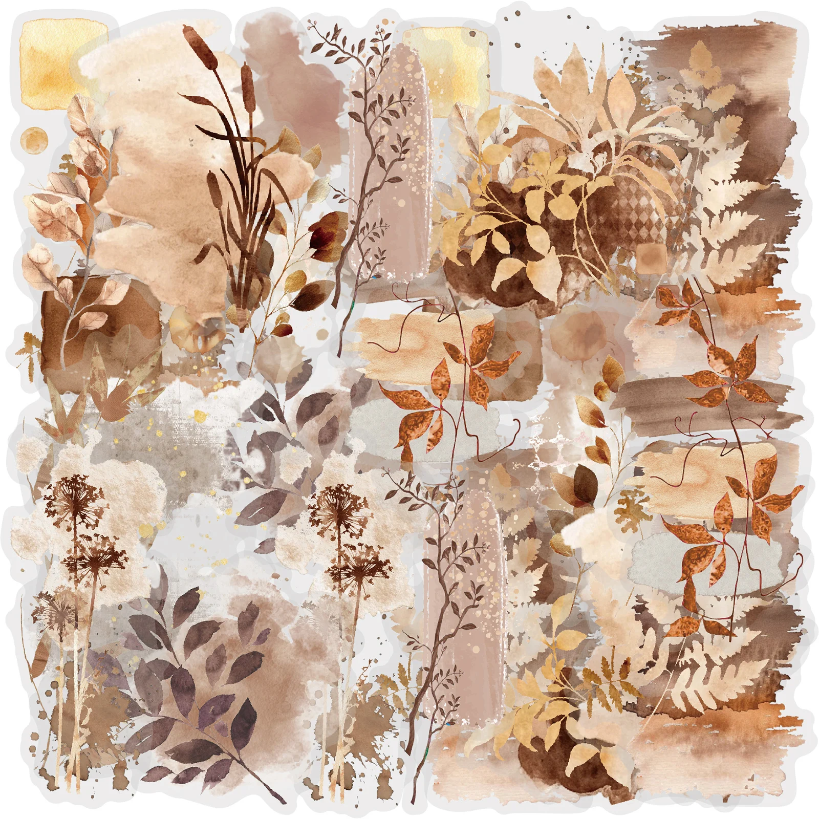 Etori Life 20Pcs Caramel Brown Plant Pet Sticker Pack - Hazy Watercolor Vintage Branch and Leaf Combination Design Suitable for Laptops, Phone Backs, Guitars, Photo Albums, Postcards, and Envelopes, Gift Box Packaging, Gift Paper Bags, Helmets and Bicycles, Scrapbook Supplies, Office Decorations, Gift Paper Bags, School Supplies, Back-To-School Season, Cycling Decals, Children's Toy Stickers