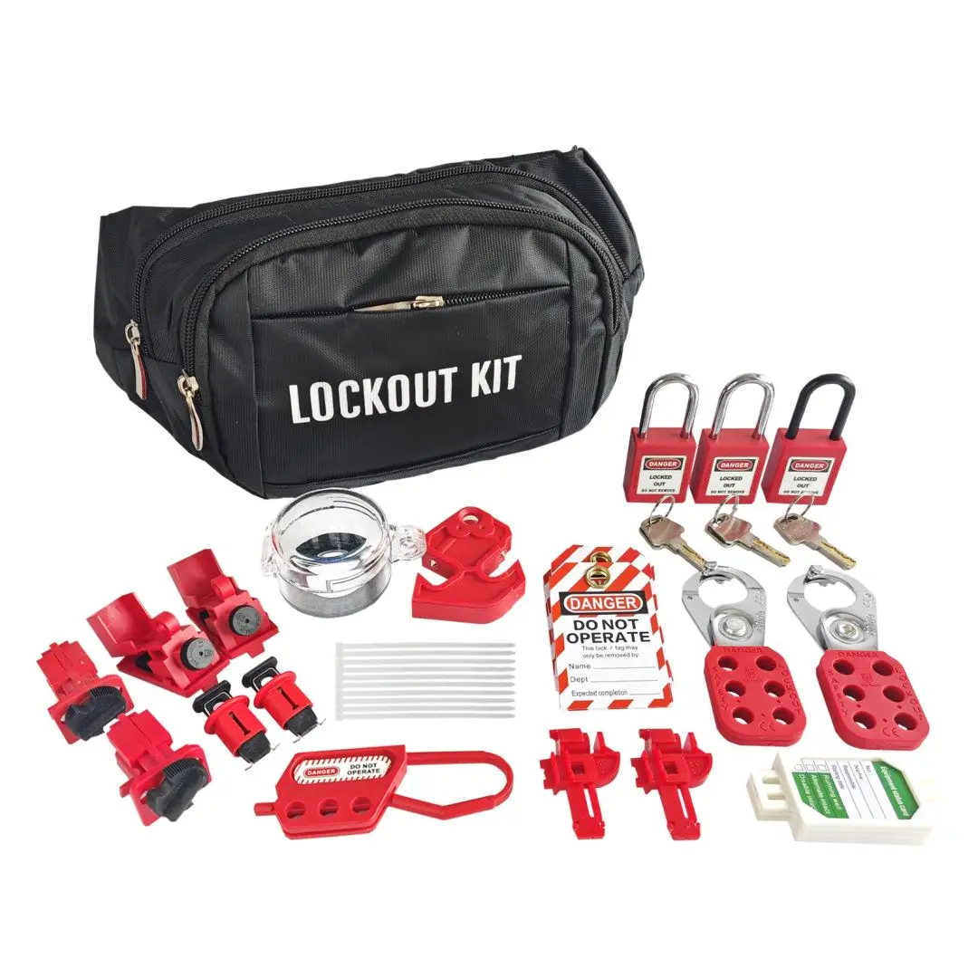 Black waist bag lock kit Convenient to carry complete with accessories Diversified lock set lockout tagout kit LOTO Safety lock