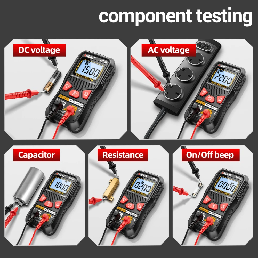M126 Digital Multimeter AC DC 600V Voltage Capacitance Resistance Live Wire Diode Tester 6000 Counts Automatic Detect Meter