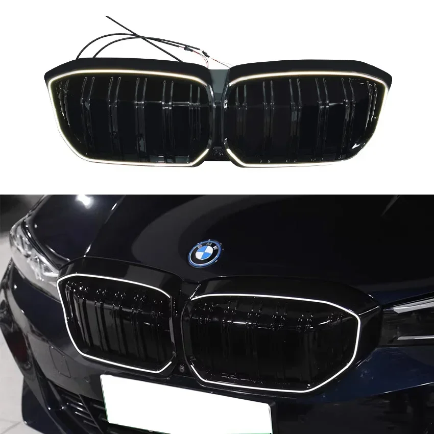 

New Design 2022 To 2024 For BMW i3 i01 Led Light Front Bumper Grille Kidney Racing Grill Luminous Grilles ABS Gloss Black