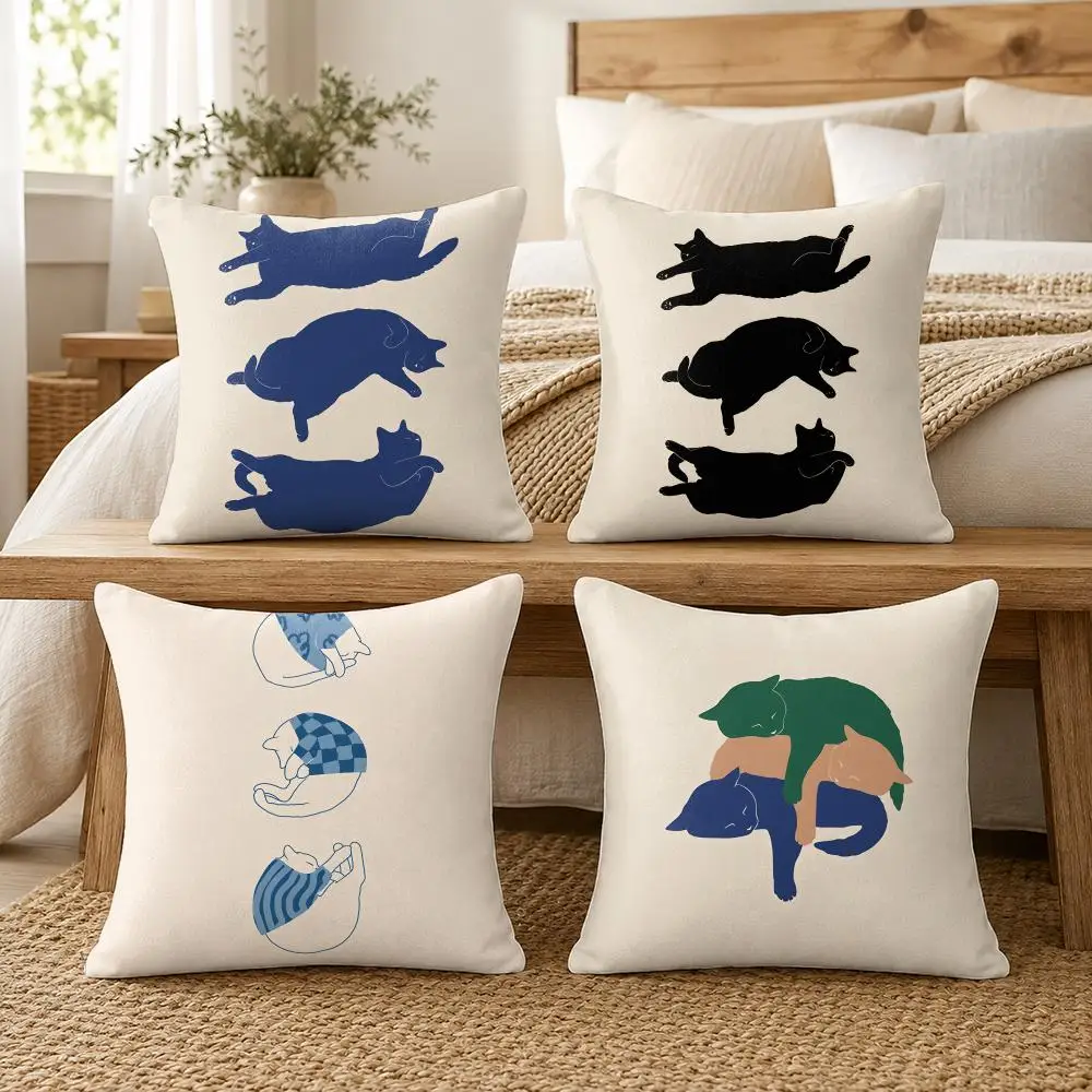 Minimalist Sleepy Kitten Cushion Cover Soft Short Plush Pillow Cover Smooth Cozy Texture Cushion Case Home Decor