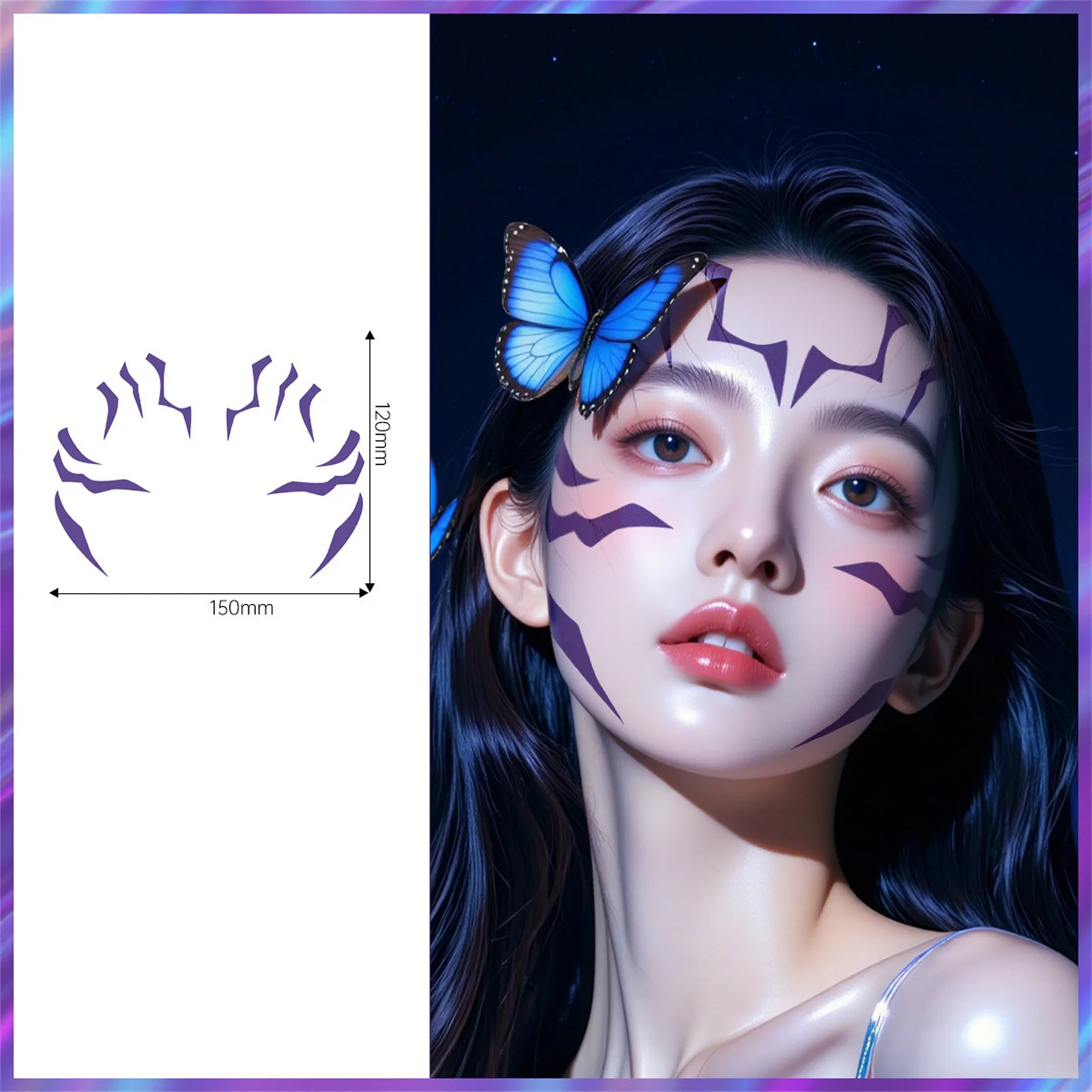 Pegatinas de tatuajes de Cosplay para adultos de Anime, conjunto de pegatinas para el cuerpo con láser púrpura, accesorios de disfraz para maquillaje de fiesta de Halloween