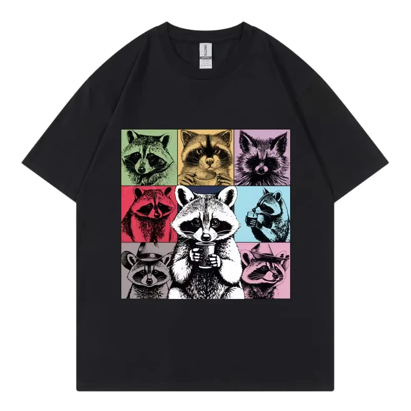 

Funny Raccoon Drinking Coffee T Shirt Men Women Clothing Harajuku Y2k T-shirt Fashion Retro Short Sleeve T-shirts
