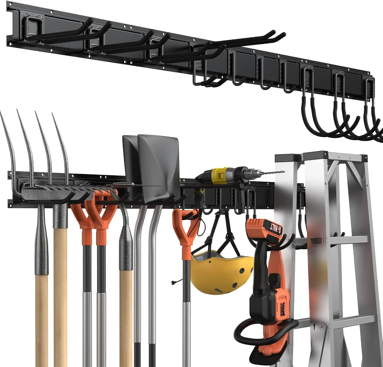 14 PCS Tool Storage Rack 64 Inches Adjustable Garage Tool Organizer Wall Mounted Storage System with 10 Hooks Super Heavy