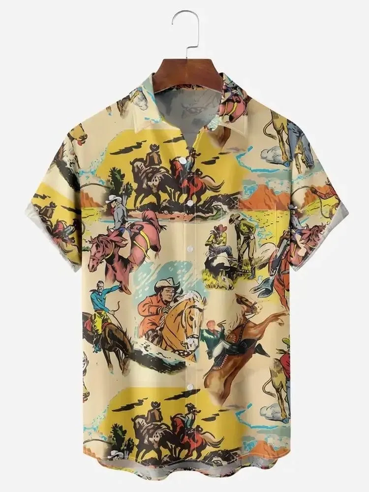 

Sports 3D Printed Men's Short Sleeve Shirt Large Size Collared Fashionable Urban Polyester Fabric Non-iron Treatment All Seasons
