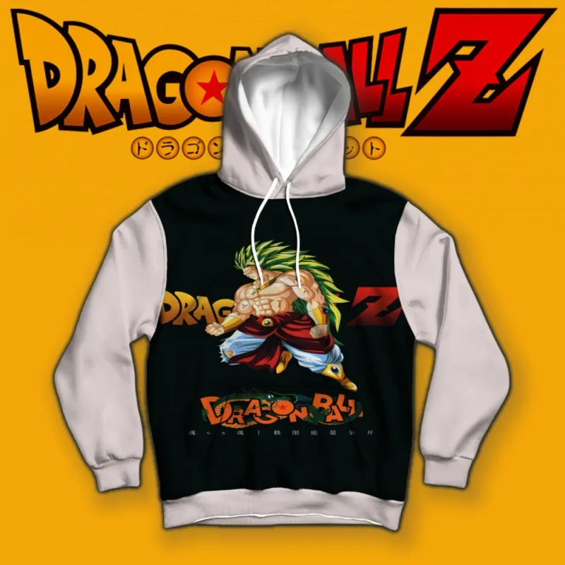 

Dragon Ball Z Hoodie Broly Super Saiyan Form Print Unique Retro Logo Contrast Color Block Design Must - Have for Anime Fans