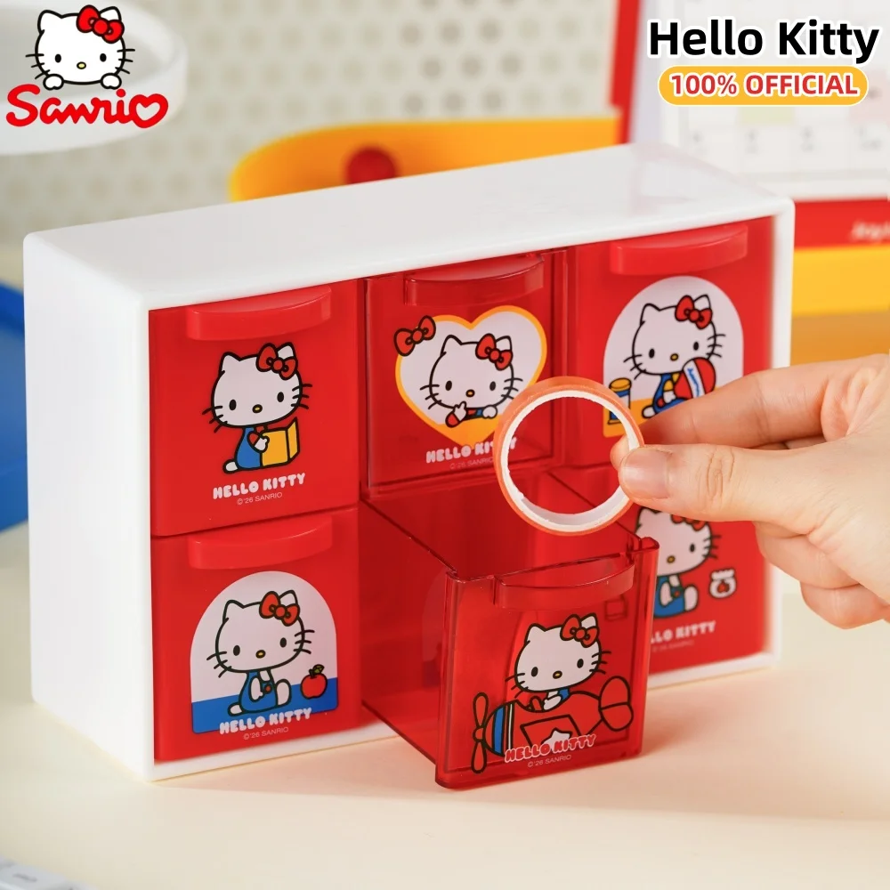 Genuine Sanrio KT Cat 6-Grid Storage Box Hello Kitty Multifunction Organizer For Paperclips Toy Hair Clips Study Office Supplies view 5