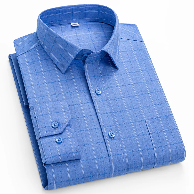 New in shirt elastic thin long sleeve shirts for man slim fit formal plain shirt soft striped anti-wrinkle elegant plaid clothes