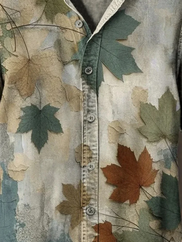 الرجال مابل ليف النمط الصيني الفن طباعة قميص طويل الأكمام موضة البوهيمي التلبيب طوق بلوزة 2025 الخريف Vintage الستر الذكور #5