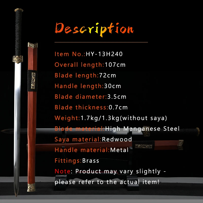 Chinese Han Dynasty Sword,Forged High Manganese Steel,Redwood Saya,107cm Full‑Size Traditional Swords,Training Display Prop