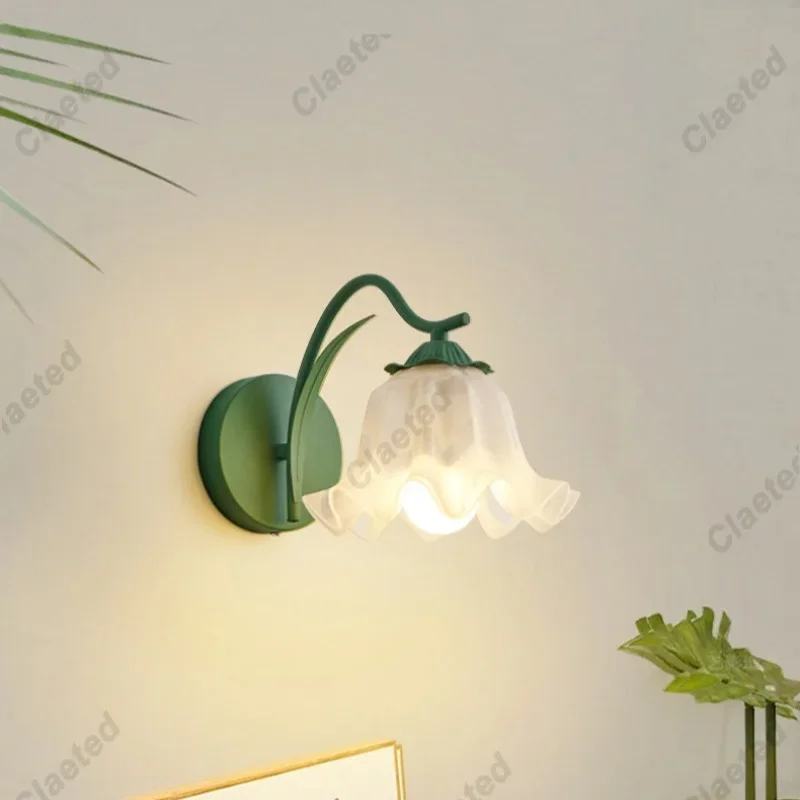 Imagem -03 - Creme Color Wall Lamp com Flower Back Bedroom Bedside Lamp Living Room Escadaria e Corredor Retro Creme Três Cores