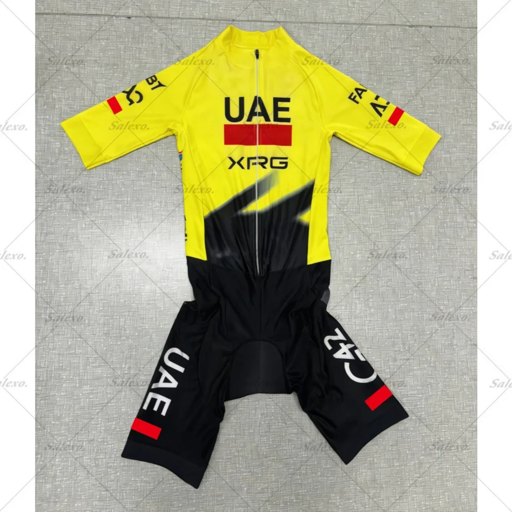 

LASER CUT Skinsuit 2026 One Piece Yellow UAE XRG TEAM Bodysuit SHORT Cycling Jersey Bike Bicycle Clothing Maillot Ropa Ciclismo