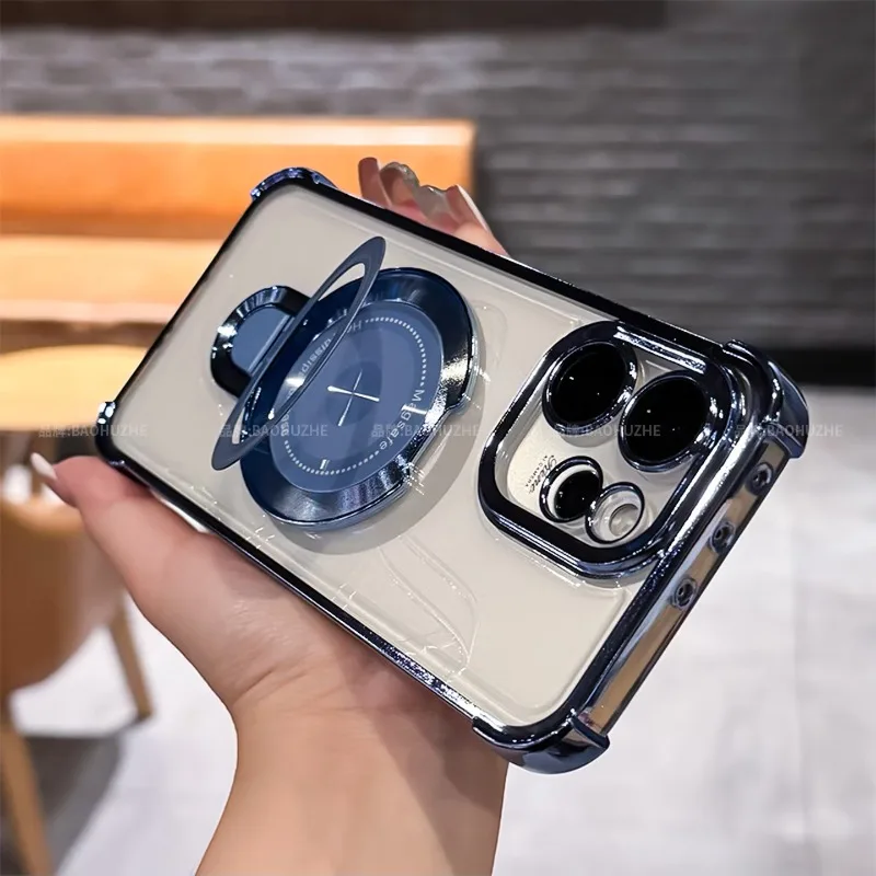 Case For OPPO Reno15 Reno14 FS 5G 15 Pro Max Electroplated Bezel TPU Magnetic Bracket Cover 15 14 F 4G Lens Film Protection