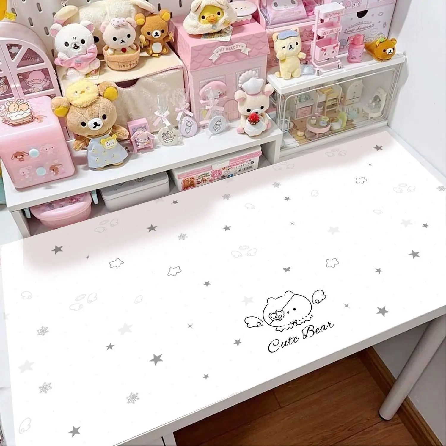 Kawaii Ins Bear Stars PU Leather Desk Pad Protector Non-Slip Large XXL Small Mouse Pad Pc Home &Office Game Laptop Keyboard Pad