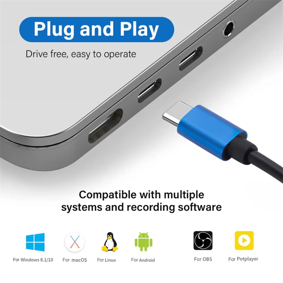 Video Capture Card USB 3.0 HD 1080P Type C HDMI-compatible Micro USB Video Grabber Record for Camera Live Broadcast Camera image 5