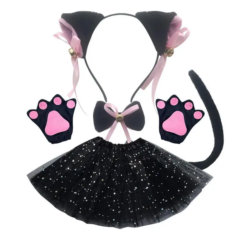 Conjunto de orejas y cola de gato para niños, disfraz de Animal 3D blanco y negro para actuaciones en escenario, fiesta de Cosplay, Cosplay de